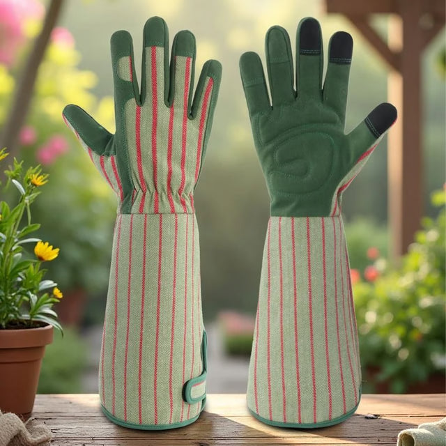 Thorn-Resistant Leather Gardening Gloves – Long Gauntlet Gloves for Rose Pruning
