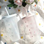 Cute 700ml Water Bottle with Straw Lid – Bow Design Aesthetic Tumbler