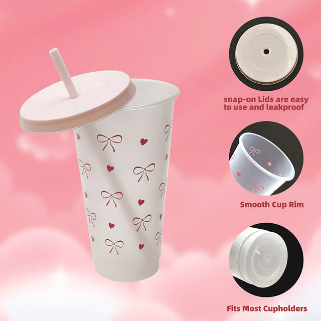 Cute 700ml Water Bottle with Straw Lid – Bow Design Aesthetic Tumbler