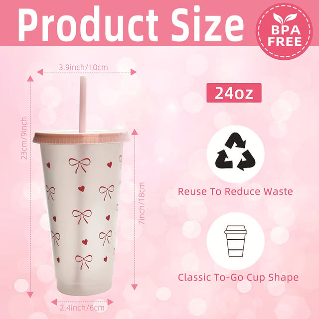 Cute 700ml Water Bottle with Straw Lid – Bow Design Aesthetic Tumbler