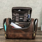 Crazy Horse Leather Business Travel Toiletry Bag for Men