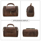 Crazy Horse Leather Business Travel Toiletry Bag for Men