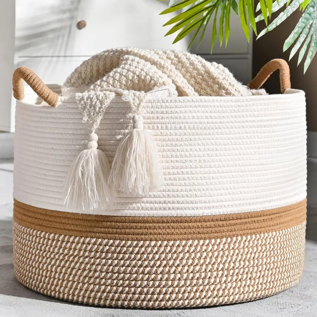Cotton Rope Storage Basket for Blankets, Laundry, Toys and Home Organization