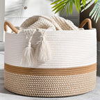 Cotton Rope Storage Basket for Blankets, Laundry, Toys and Home Organization