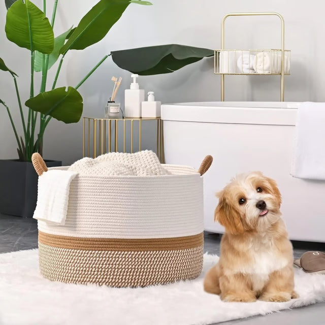Cotton Rope Storage Basket for Blankets, Laundry, Toys and Home Organization