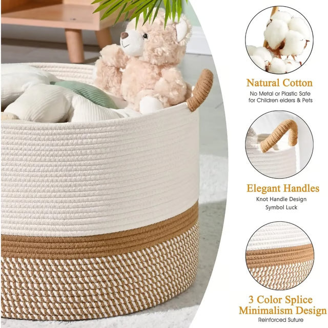 Cotton Rope Storage Basket for Blankets, Laundry, Toys and Home Organization