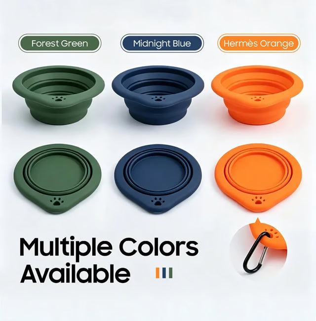 Collapsible Silicone Pet Travel Bowl – Portable Food and Water Dish with Carabiner