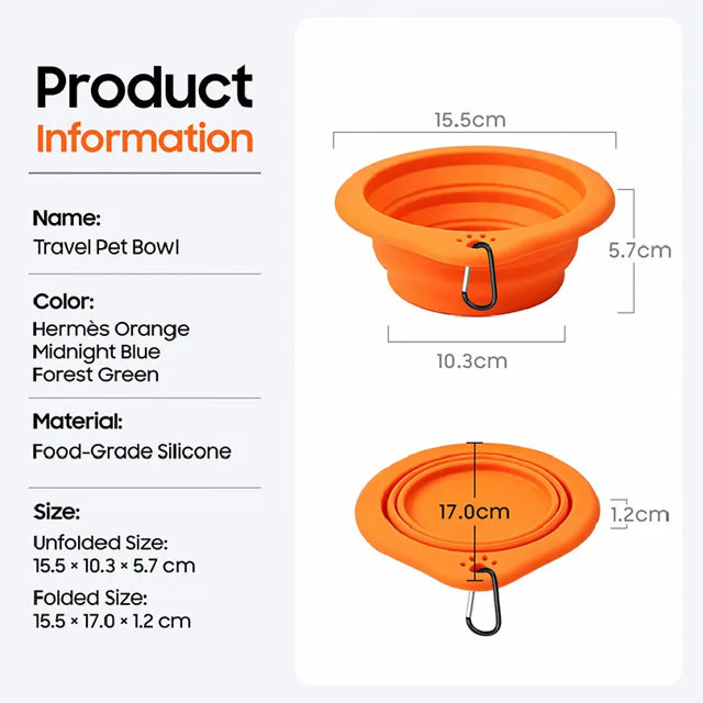 Collapsible Silicone Pet Travel Bowl – Portable Food and Water Dish with Carabiner