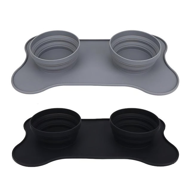 Collapsible Silicone Pet Bowl with Feeding Mat – Portable Dog and Cat Feeding Set