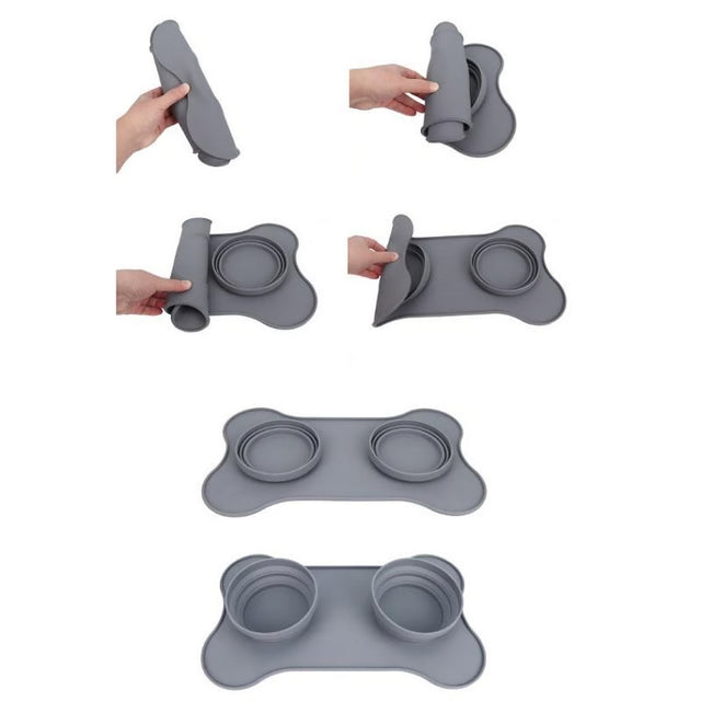 Collapsible Silicone Pet Bowl with Feeding Mat – Portable Dog and Cat Feeding Set