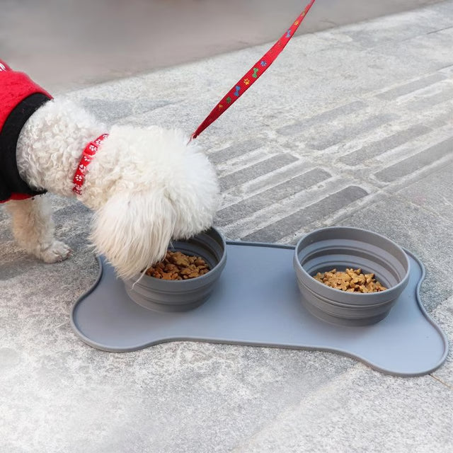 Collapsible Silicone Pet Bowl with Feeding Mat – Portable Dog and Cat Feeding Set